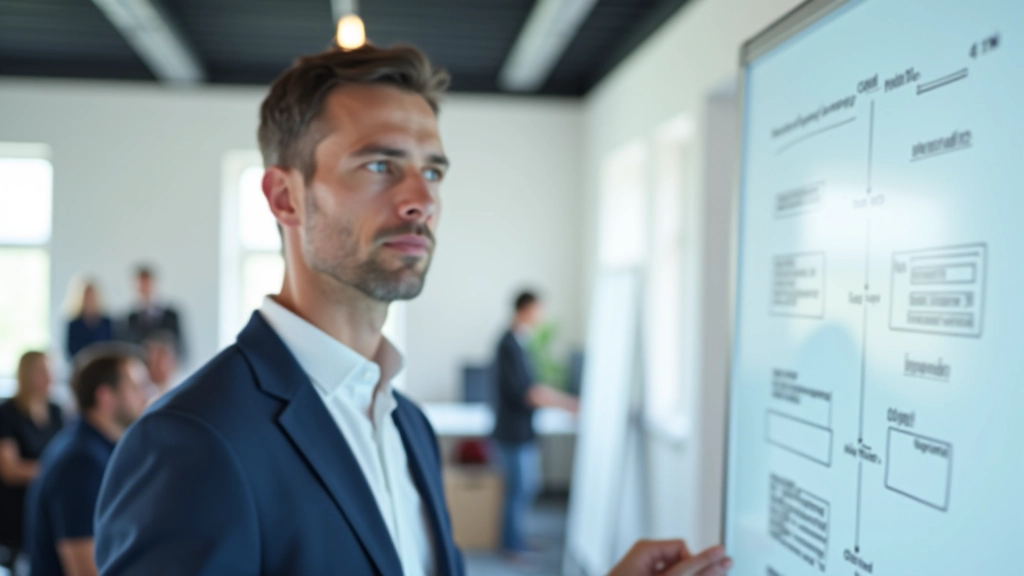 Designer presenteert multi-stap formulier flow aan team op whiteboard